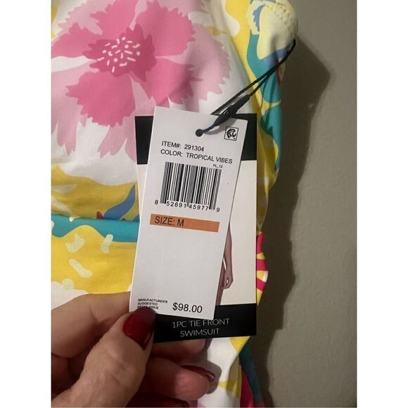 Nicole Miller Women’s Size Medium One Piece Swimsuit Tropical Vibes Floral - Picture 7 of 10